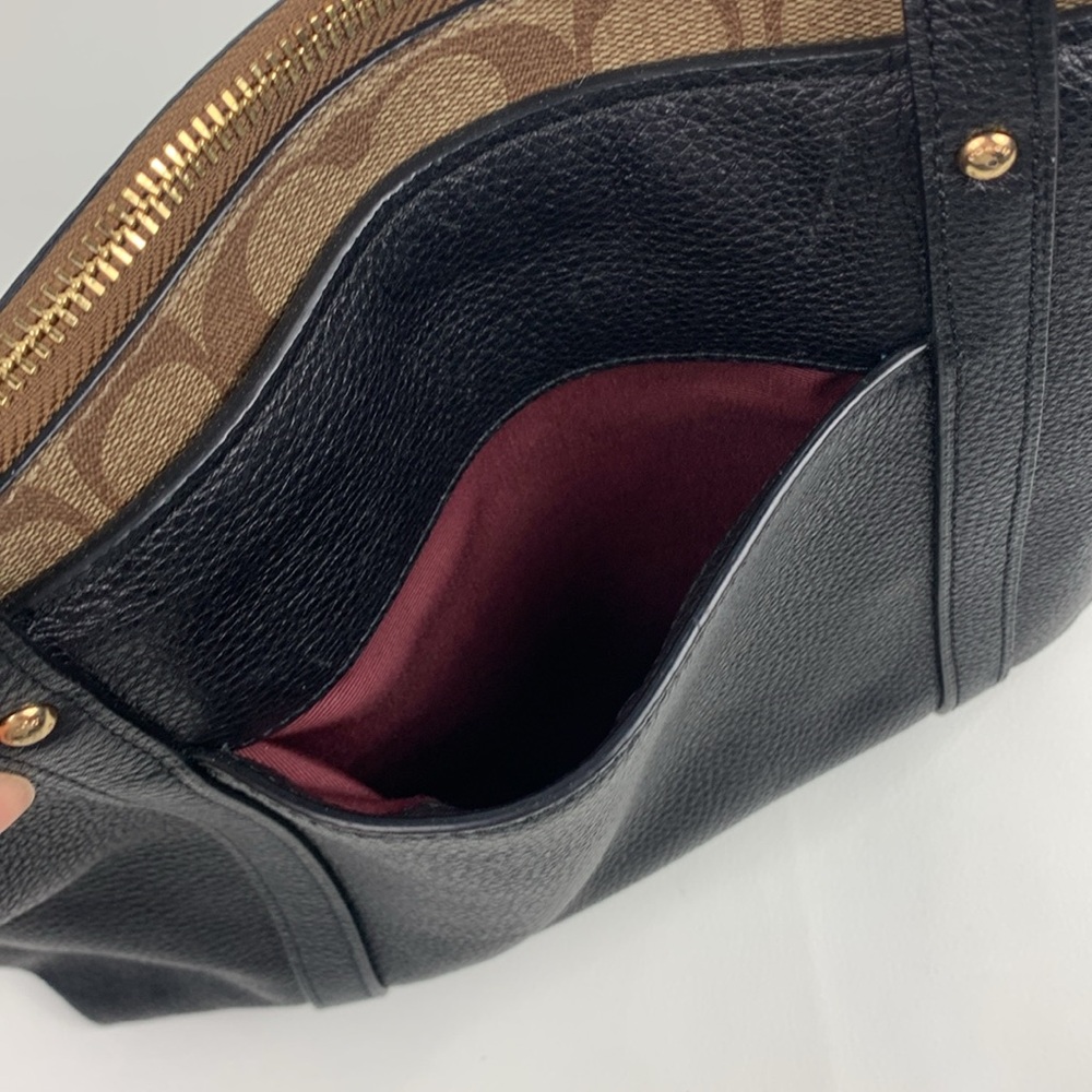 Coach Black Brown Pebbled Leather Signature C Tote shoulder bag Gold charm New - Picture 7 of 17